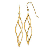 14k Polished Long Twisted Swirl Drop French Hook Earrings TL832