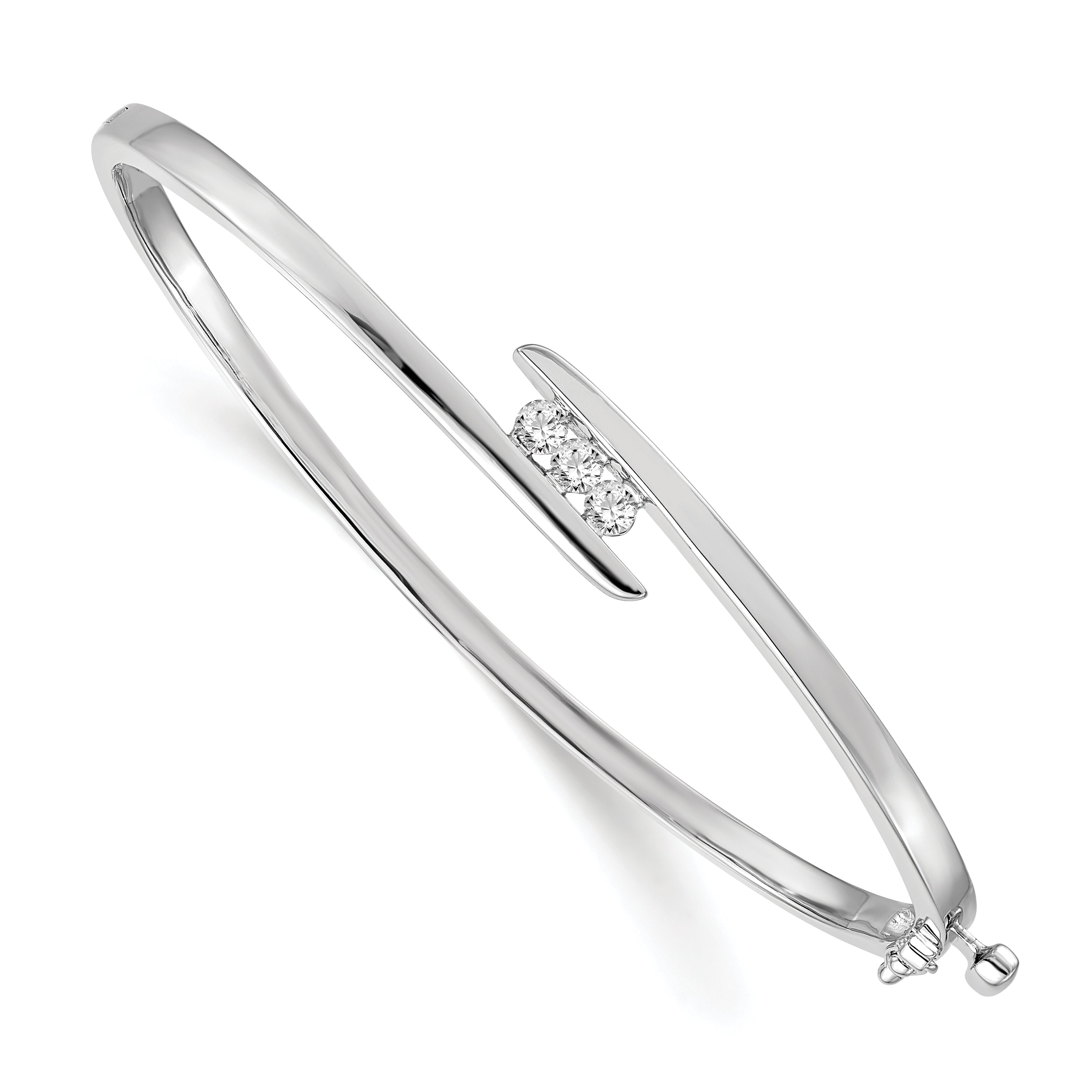14k White Gold Complete 3-Stone 1/3 carat AA Diamond Hinged Oval Bangle Bracelet XB177AA