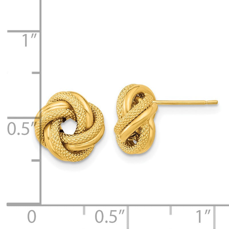14k 10mm Polished Textured Double Love Knot Post Earrings TL1073