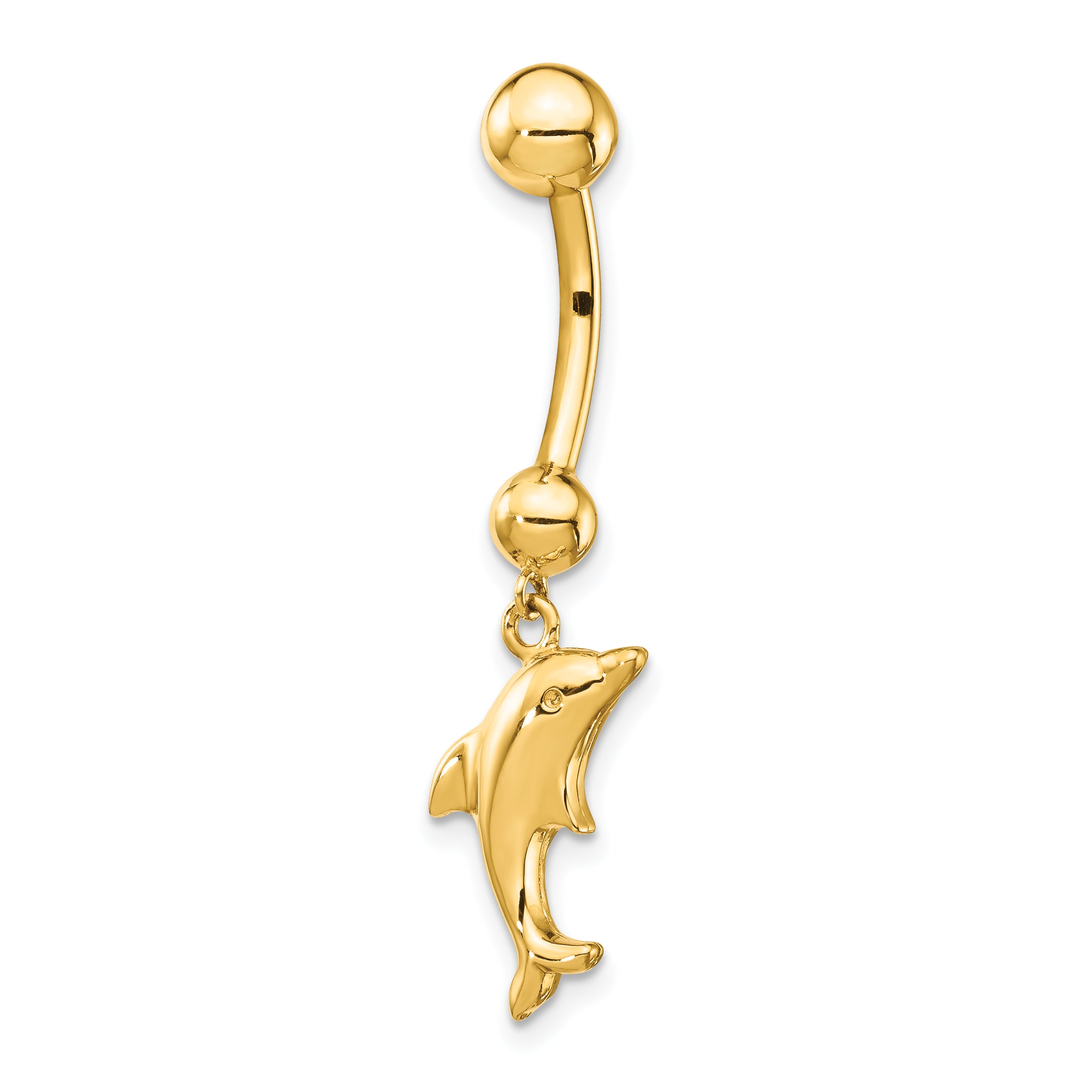 14k 14 Gauge Dolphin Dangle Belly Ring BD144