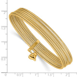 14K Oversize Polished and Textured with Dangle Heart 7-Strand 11.00mm Slip-on Round Bangle Bracelet DB531O