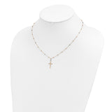 14k Tri-color Diamond-cut Beaded Chain with Polished Cross Pendant 17 inch Necklace SF2501