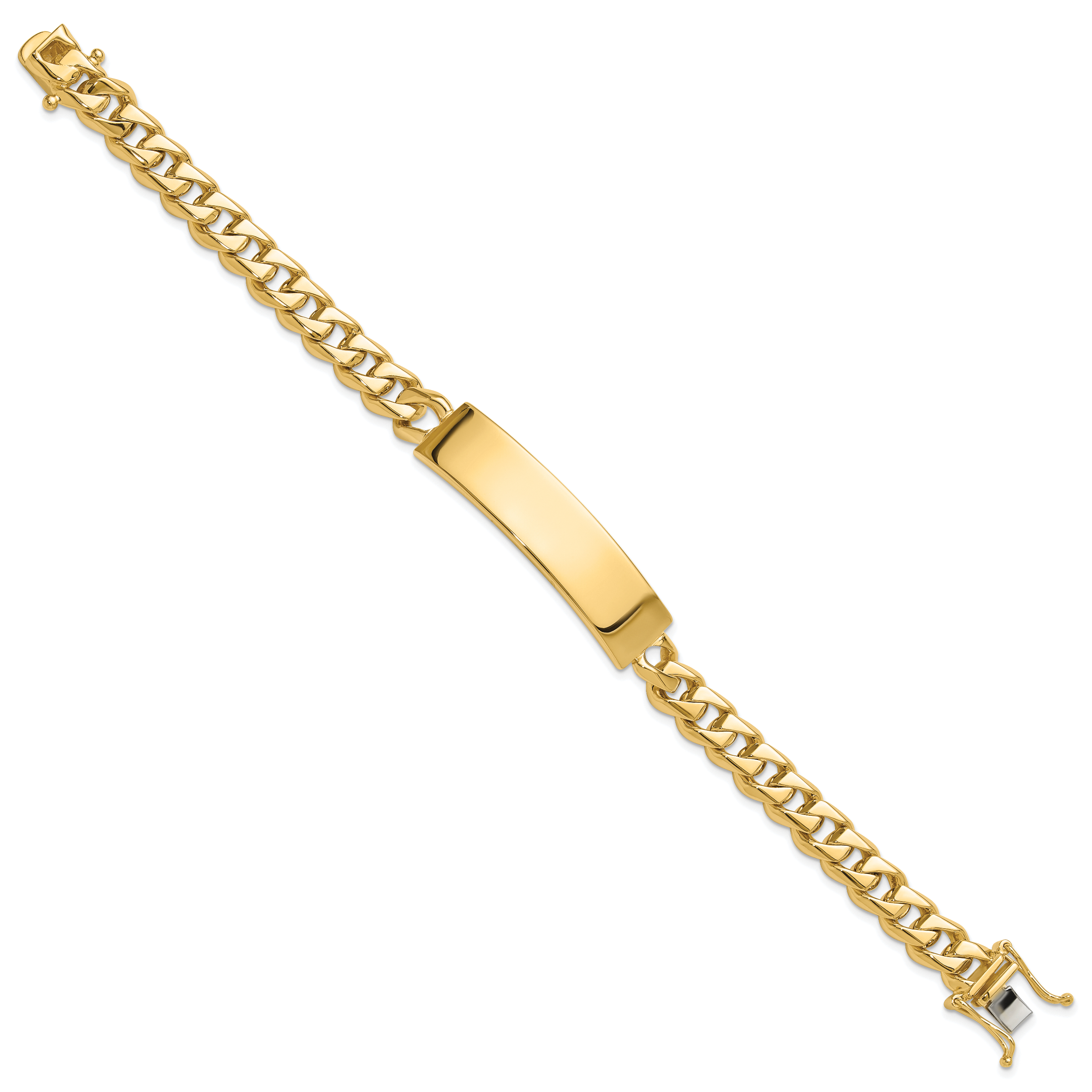 14k Hand-polished Solid Chain/Solid Plate Curb Link 44x12mm Plate 8 inch ID Bracelet LK119ID