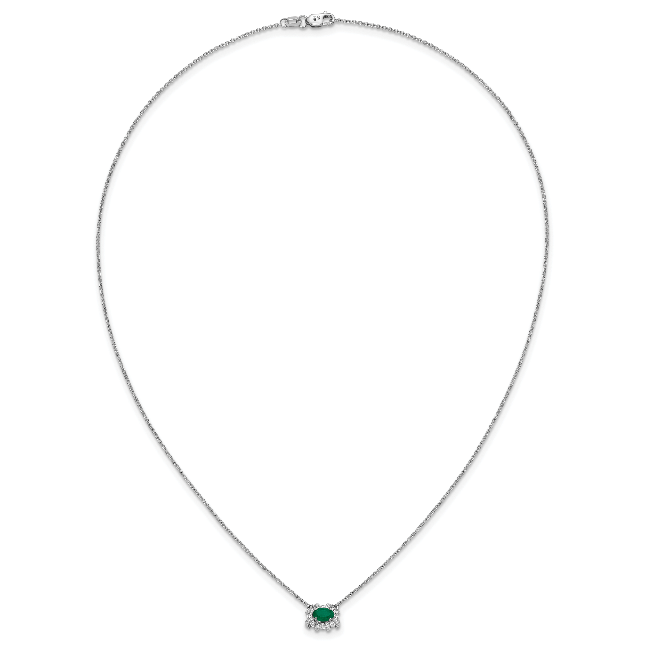 14k White Gold Diamond and Oval Emerald Fancy East-West 18 inch Necklace PM4025