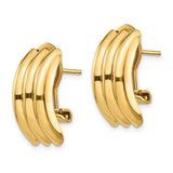 14k 8.5x20mm Polished Ribbed Omega Back Post Earrings H954