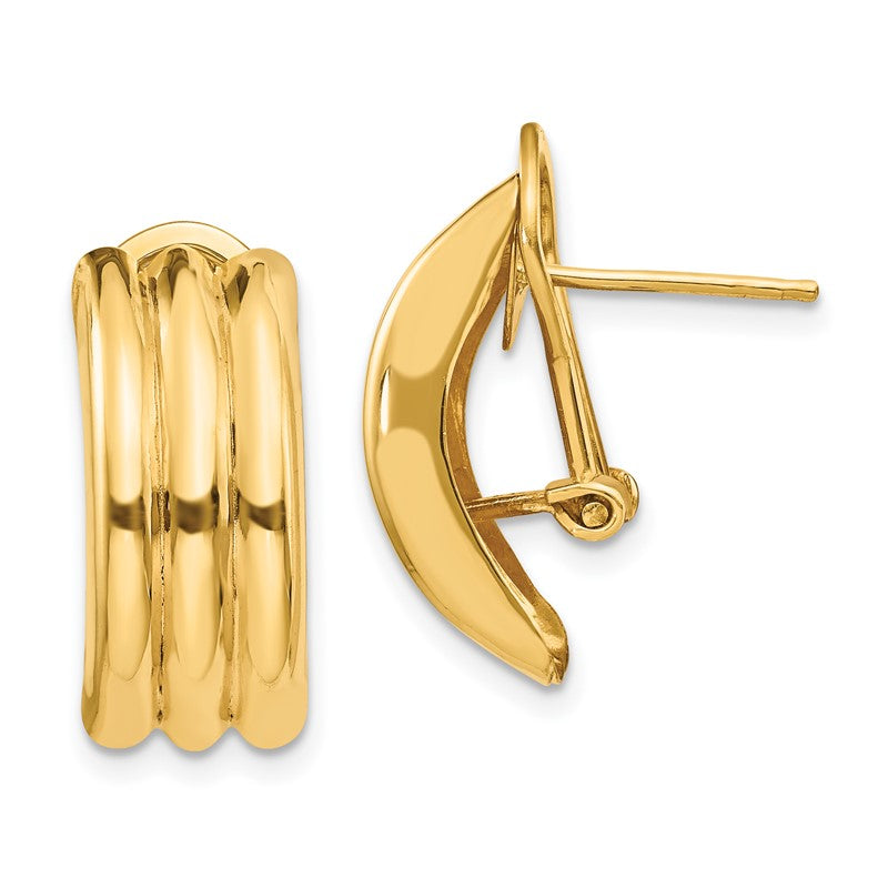 14k 8.5x20mm Polished Ribbed Omega Back Post Earrings H954