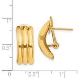 14k 8.5x20mm Polished Ribbed Omega Back Post Earrings H954