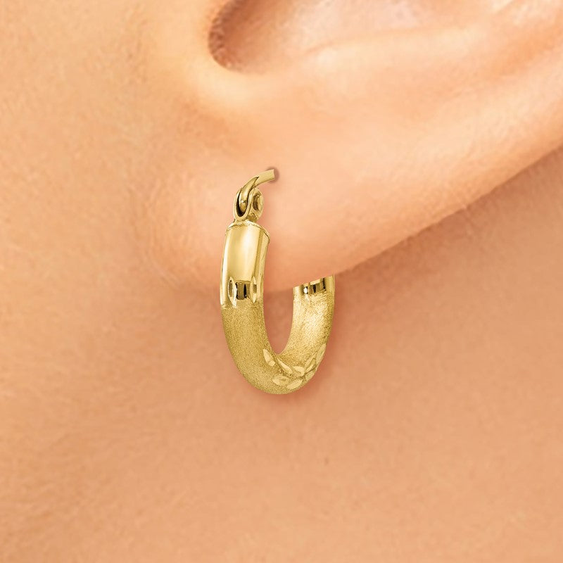 14k 3x14mm Satin Diamond-cut Round Tube Hoop Earrings TC292