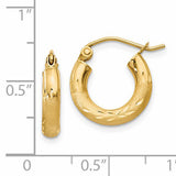 14k 3x14mm Satin Diamond-cut Round Tube Hoop Earrings TC292