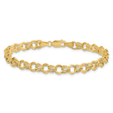 14k 6mm Hollow Double Link 7 inch Charm Bracelet DO541