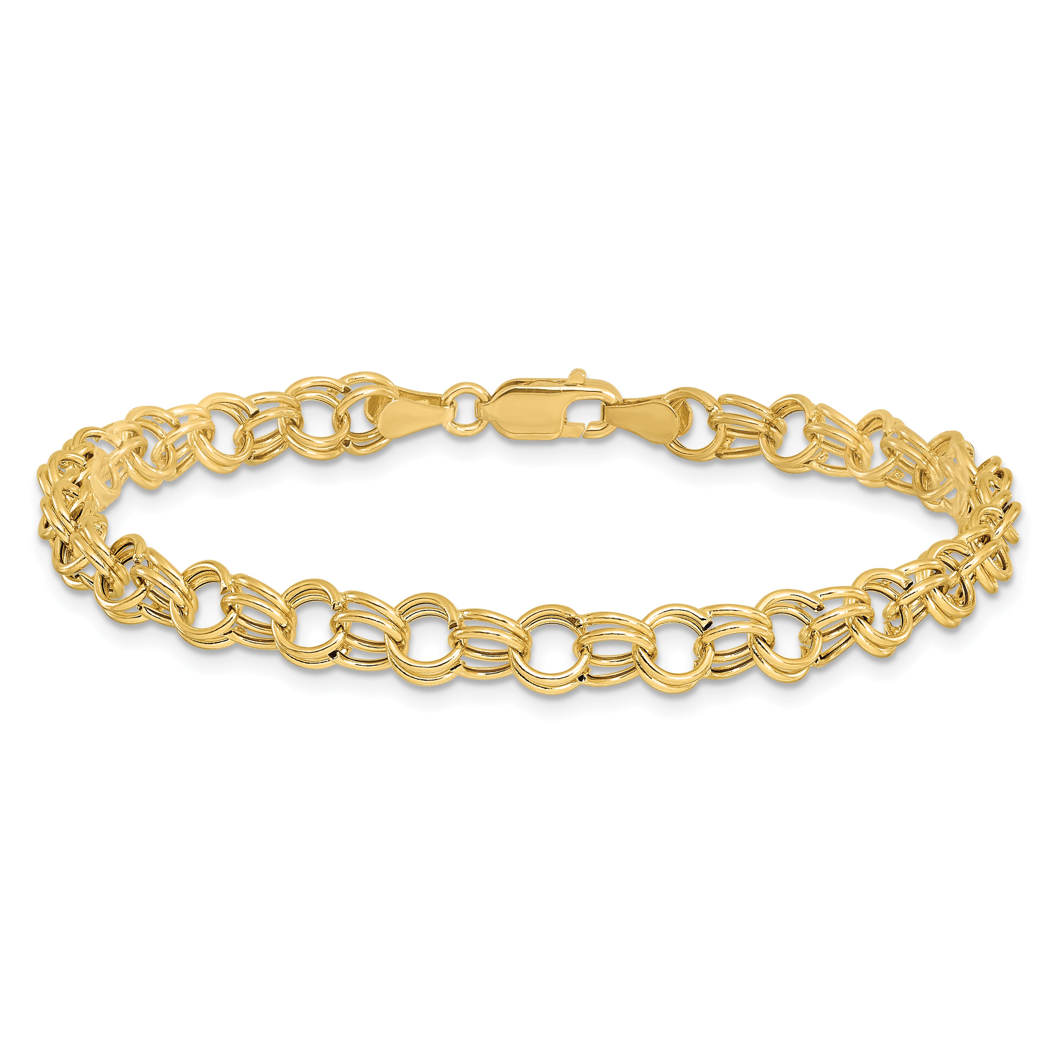 14k 6mm Hollow Double Link 7 inch Charm Bracelet DO541
