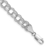 14k White Gold 7.5mm Hollow Triple Link 7.25 inch Charm Bracelet WST1