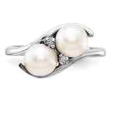 14k White Gold 6mm FW Cultured Pearl AAA Diamond ring Y4367PL/AAA
