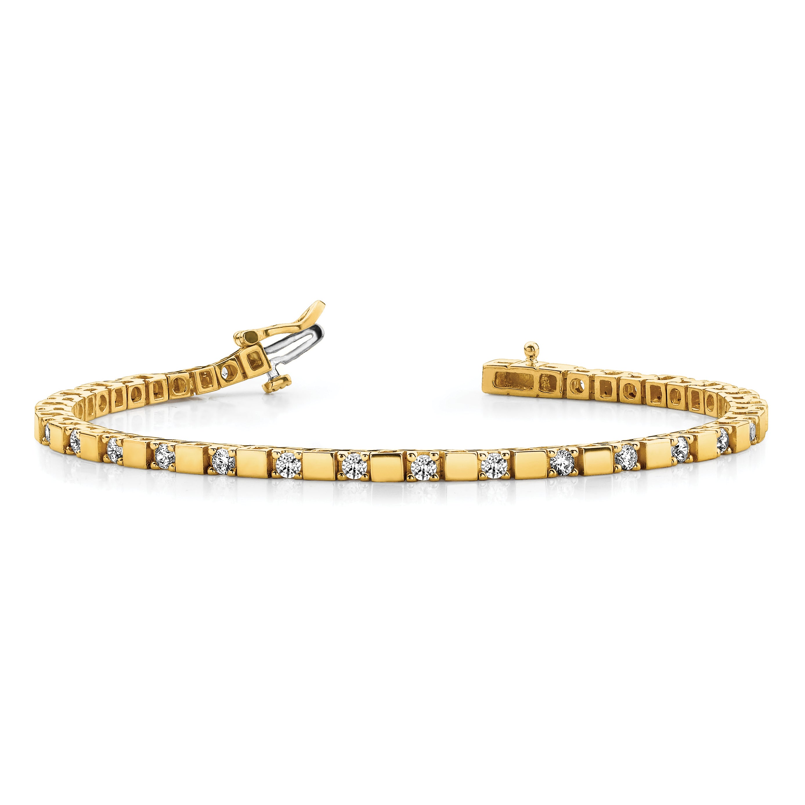14k Complete 1.1 carat Round A Diamond Square Link 7 inch Tennis Bracelet X742A