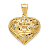 14k Polished Diamond-cut Fancy 3-D Heart Charm C206