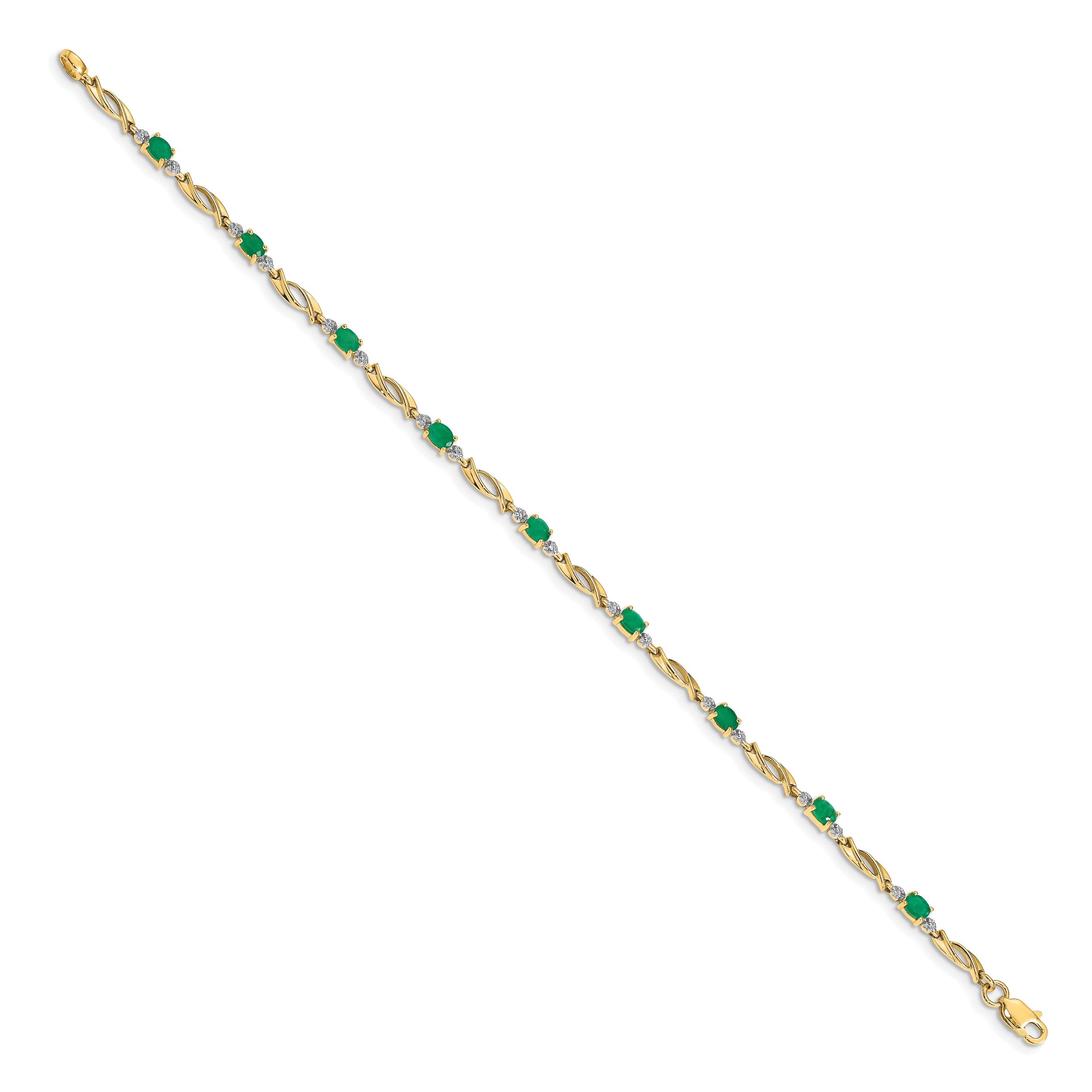 14k White Gold Complete Diamond and Oval Emerald Fancy Link 7.25 inch Bracelet BM4476