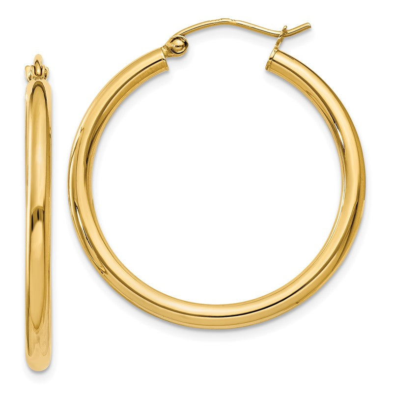 14k 2.5x30mm Polished Lightweight Tube Hoop Earrings T933L