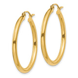 14k 2.5x30mm Polished Lightweight Tube Hoop Earrings T933L