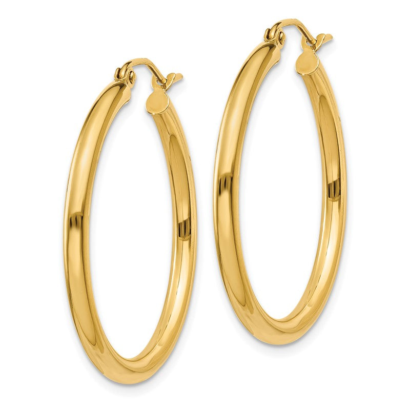 14k 2.5x30mm Polished Lightweight Tube Hoop Earrings T933L