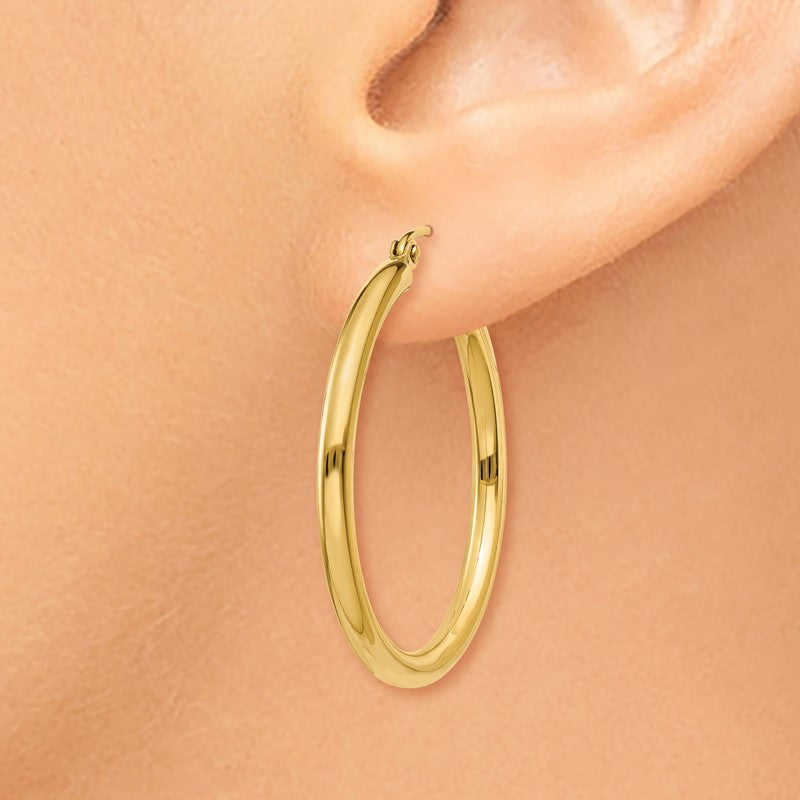 14k 2.5x30mm Polished Lightweight Tube Hoop Earrings T933L