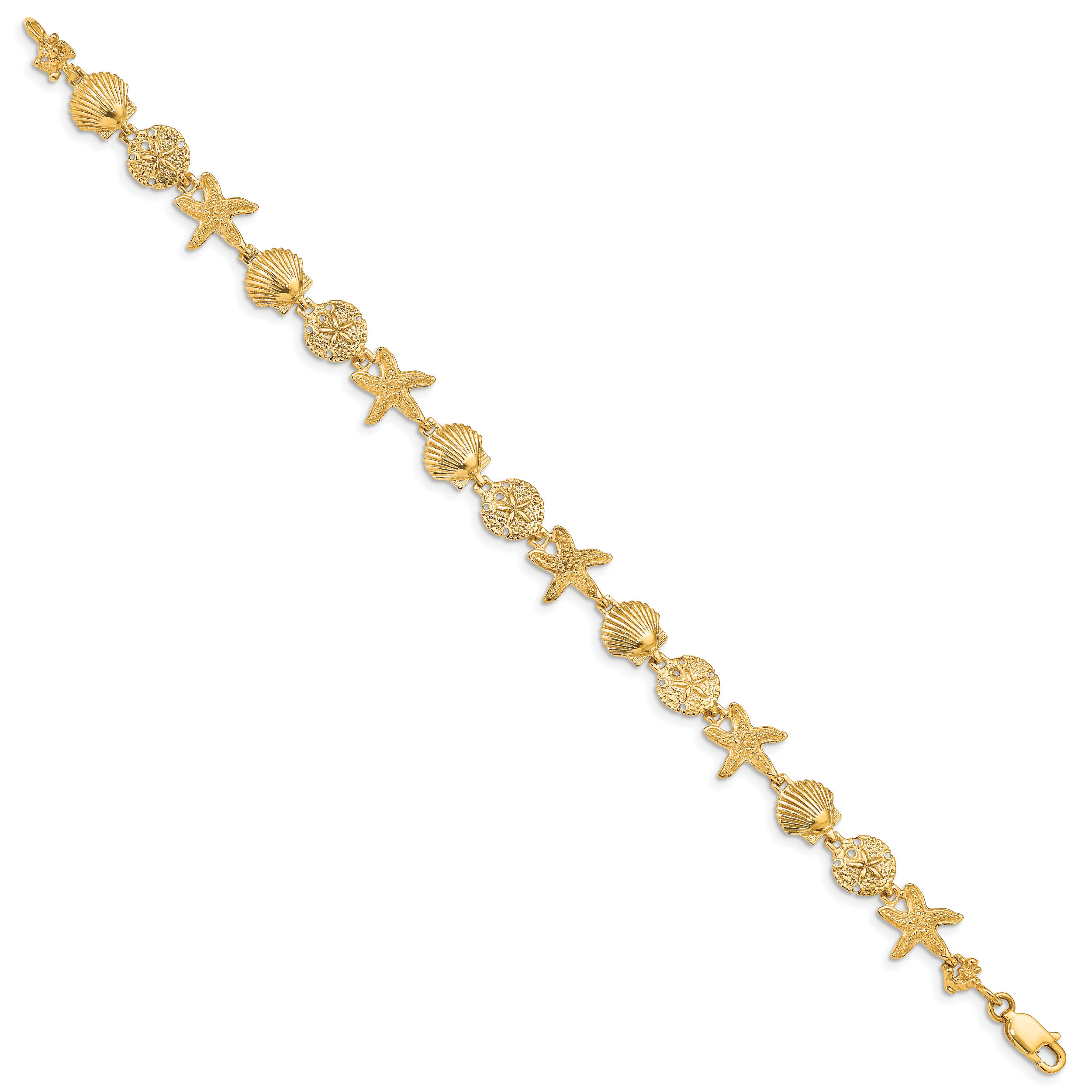 14k Polished Assorted Sea Shell Theme 7.5 inch Bracelet FB1142