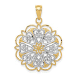 14K and White Rhodium Filigree Hearts with Scalloped Edge Pendant K3462