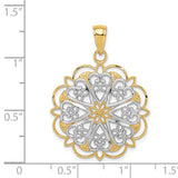 14K and White Rhodium Filigree Hearts with Scalloped Edge Pendant K3462