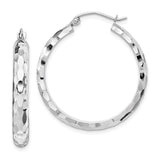 14k White Gold Diamond-cut Hoop Earrings TF1587