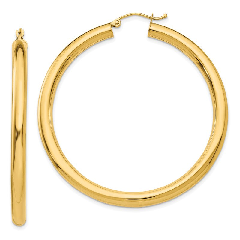 14K 4x50mm Polished Tube Hoop Earrings T952