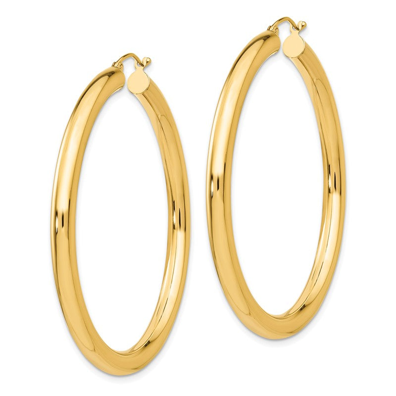 14K 4x50mm Polished Tube Hoop Earrings T952