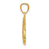14k Gold Polished and Textured Moon and Stars Pendant K5305