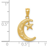14k Gold Polished and Textured Moon and Stars Pendant K5305