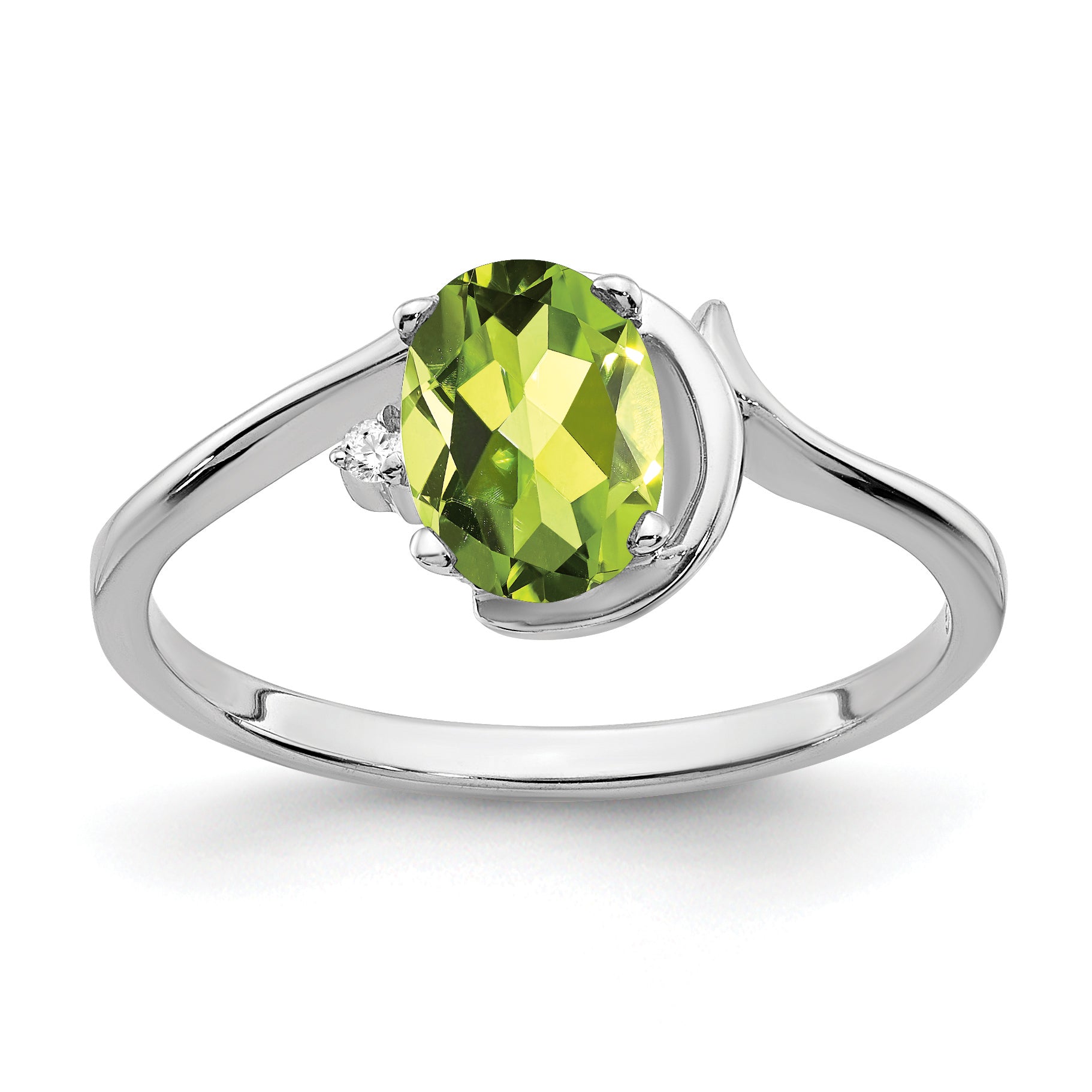 14k White Gold 7x5mm Oval Peridot AA Diamond ring Y2202PE/AA
