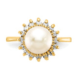 14k 7.5mm White Freshwater Cultured Pearl and 1/4 carat AAA Diamond Halo Ring Y4378PL/AAA
