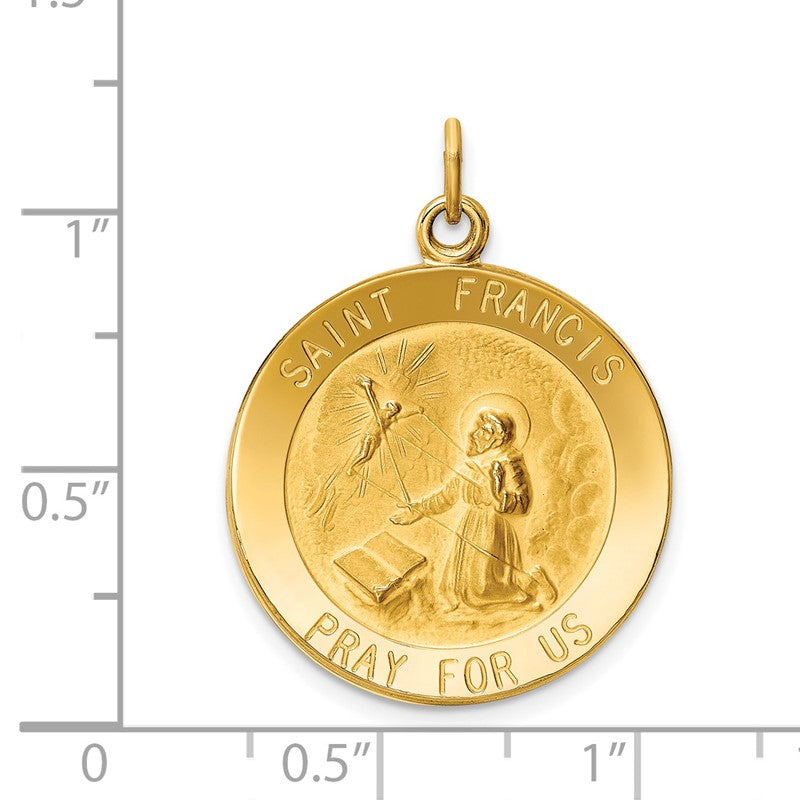 14k Polished and Satin Solid St Francis Medal Round Pendant XAC226