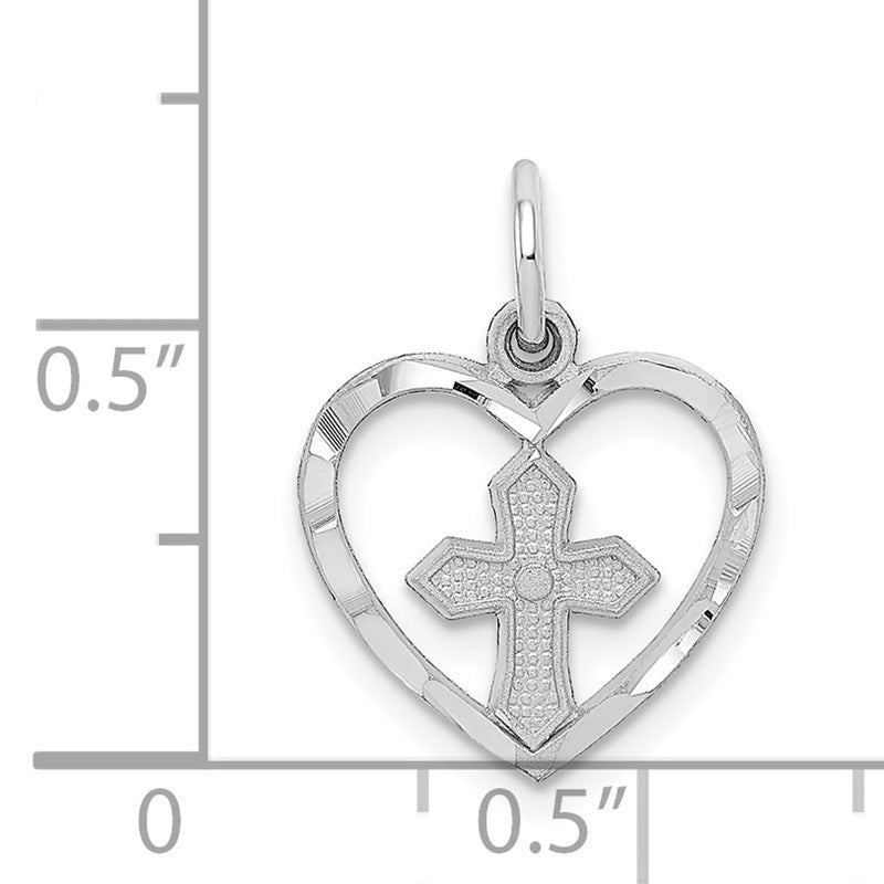 14k White Gold Cut-out Cross in Heart Charm CH133