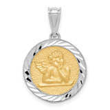14K Two-tone Polished and Diamond-cut Bezel Angel Round Pendant D4546