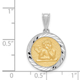 14K Two-tone Polished and Diamond-cut Bezel Angel Round Pendant D4546