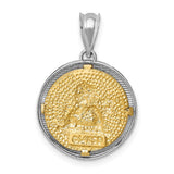 14K Two-tone Polished and Diamond-cut Bezel Angel Round Pendant D4546