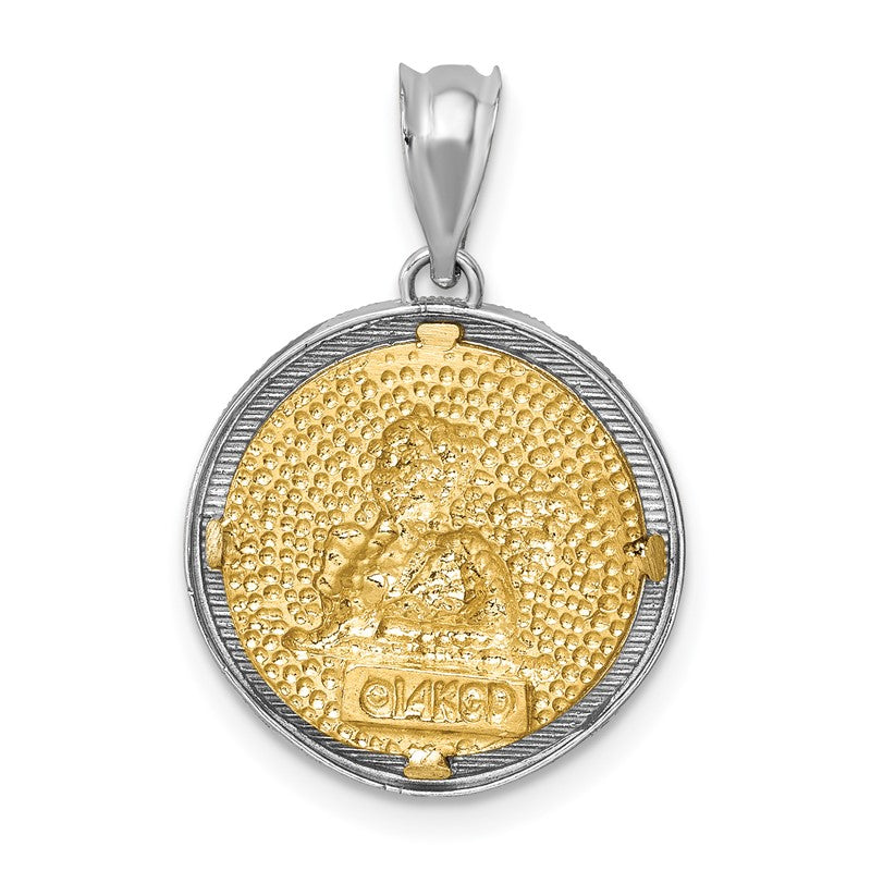 14K Two-tone Polished and Diamond-cut Bezel Angel Round Pendant D4546