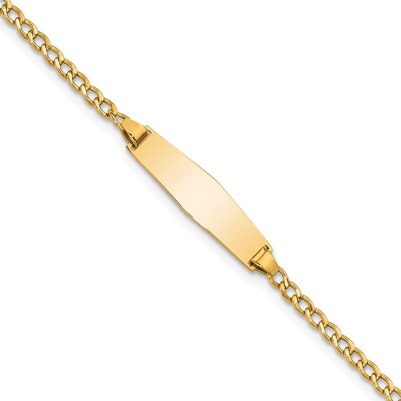 14k Polished Semi-Solid Chain/Solid Plate Cuban Link Soft Diamond Shape 19.5x5.5mm Plate 6 inch Baby/Child ID Bracelet DCID132C