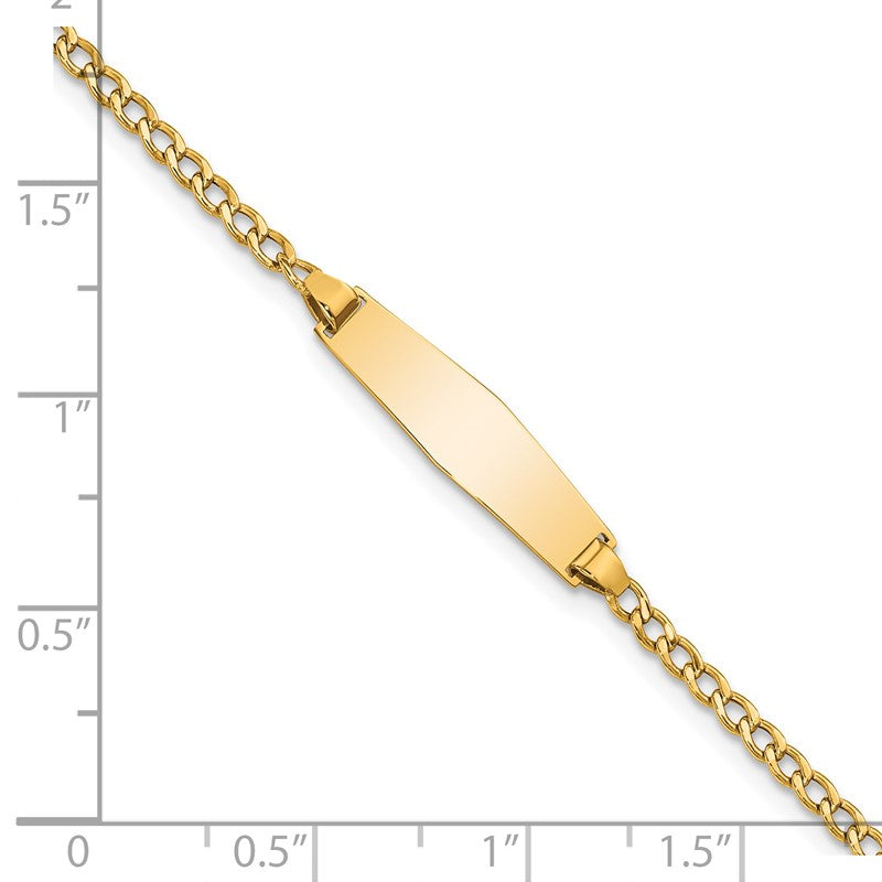 14k Polished Semi-Solid Chain/Solid Plate Cuban Link Soft Diamond Shape 19.5x5.5mm Plate 6 inch Baby/Child ID Bracelet DCID132C