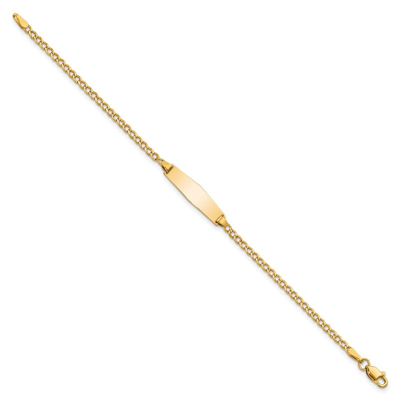 14k Polished Semi-Solid Chain/Solid Plate Cuban Link Soft Diamond Shape 19.5x5.5mm Plate 6 inch Baby/Child ID Bracelet DCID132C