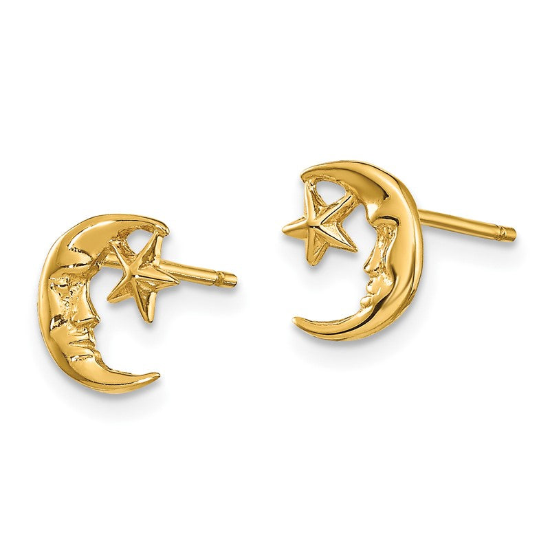 14k Polished Moon with Face and Star Post Earrings TC620