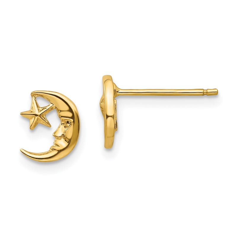 14k Polished Moon with Face and Star Post Earrings TC620