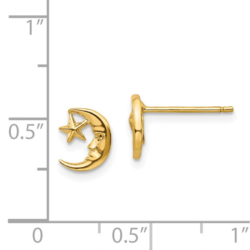 14k Polished Moon with Face and Star Post Earrings TC620