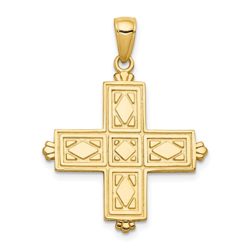 14K Etched Square Cross with Floral Reverse Pendant C4332