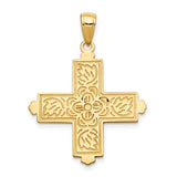 14K Etched Square Cross with Floral Reverse Pendant C4332