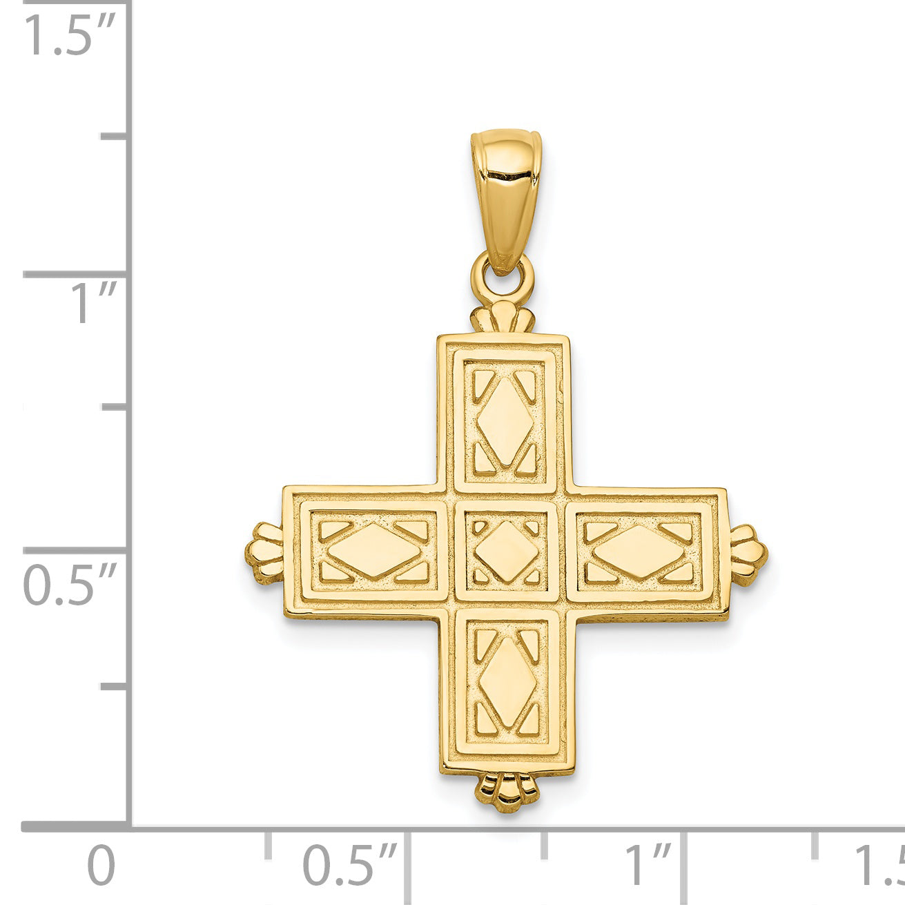14K Etched Square Cross with Floral Reverse Pendant C4332