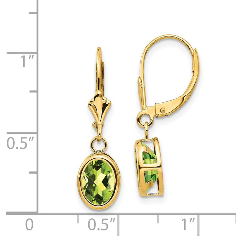 14k 8x6mm Oval Peridot Bezel Leverback Dangle Earrings XLB107PE